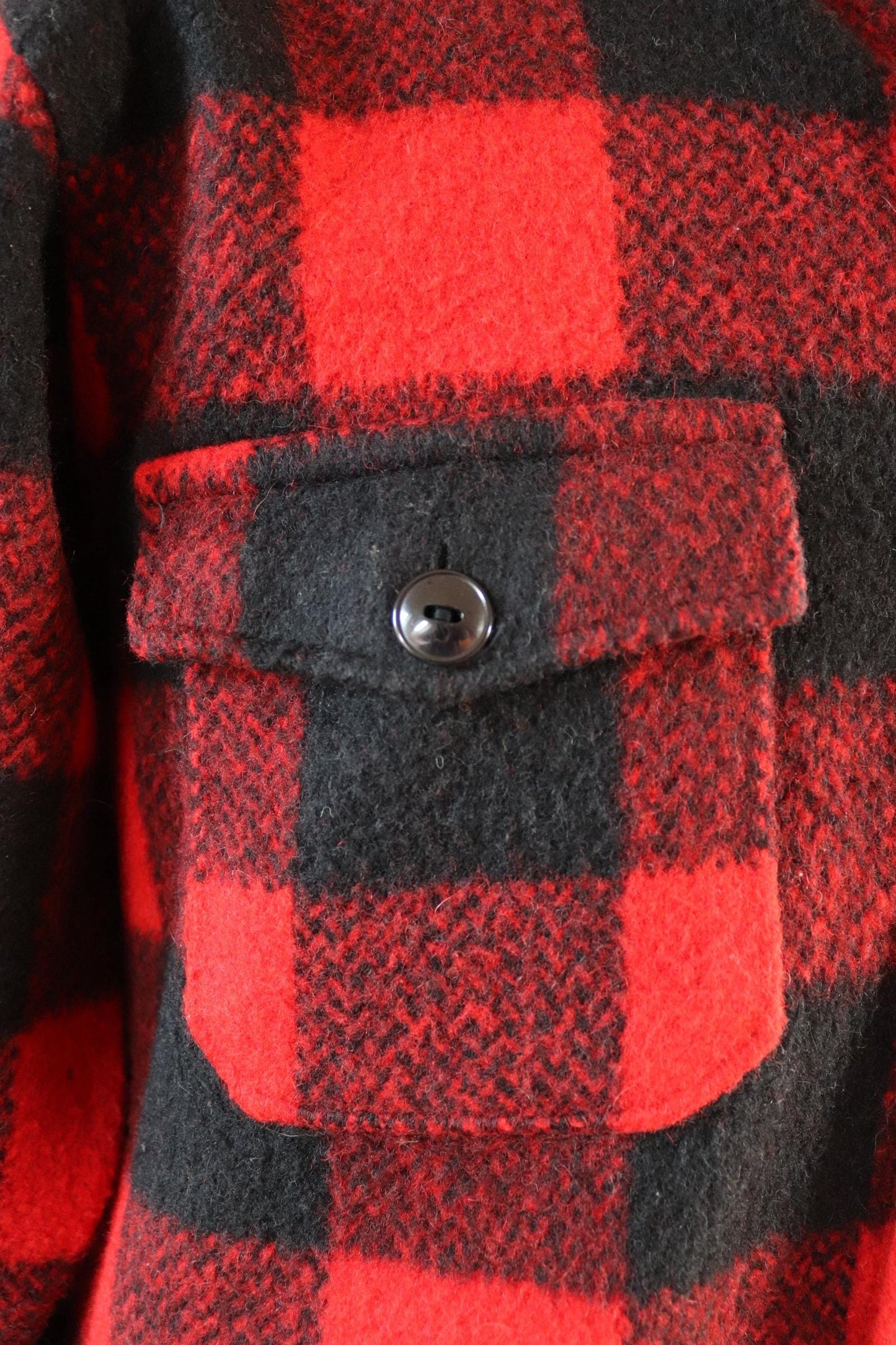 Vintage 1980s Melton wool workwear shirt - buffalo plaid - 46" chest