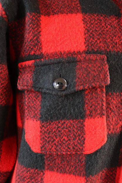 Vintage 1980s Melton wool workwear shirt - buffalo plaid - 46" chest