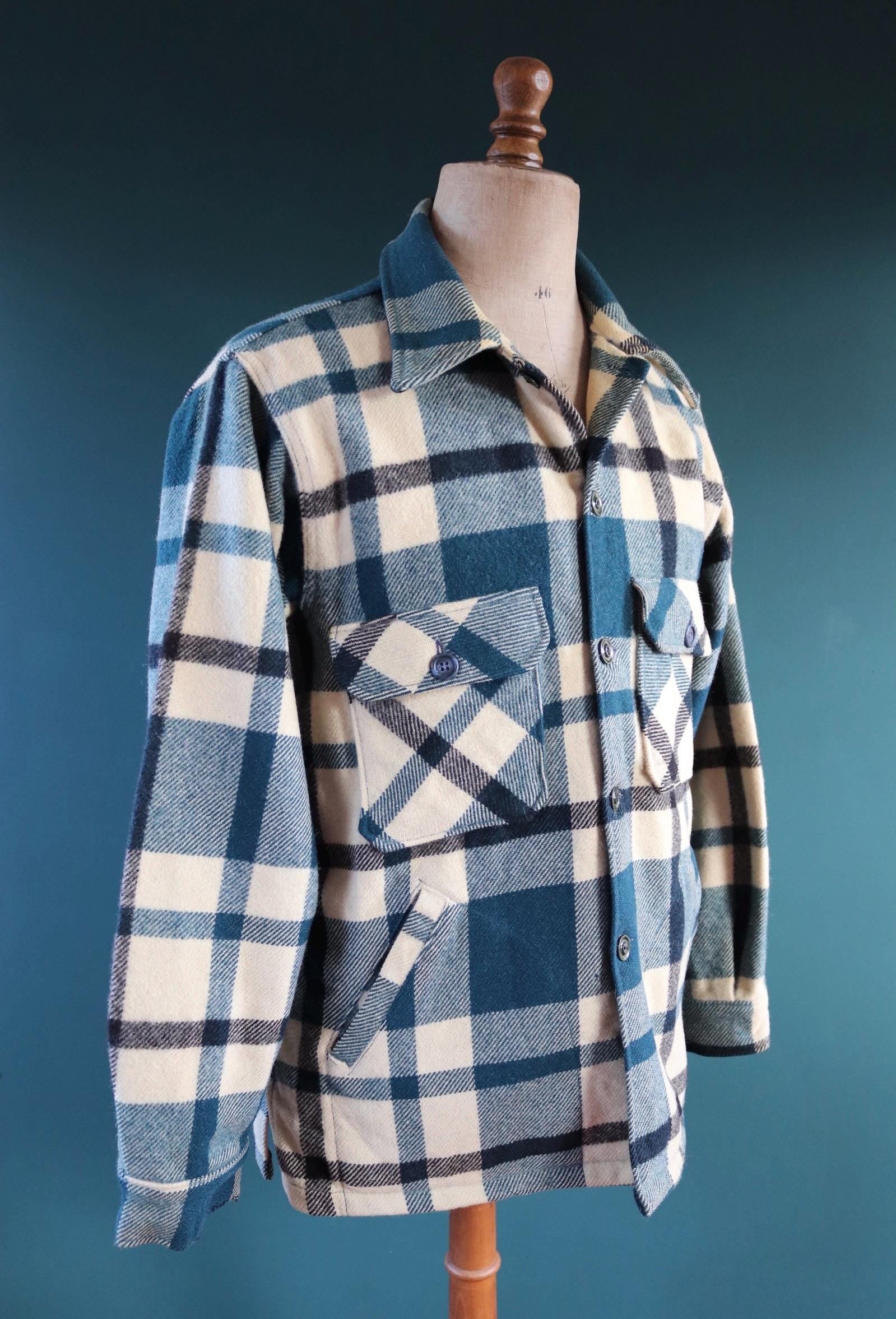Vintage 1970s Woolrich wool camp shirt - plaid workwear camp jacket - checked CPO - 47” chest