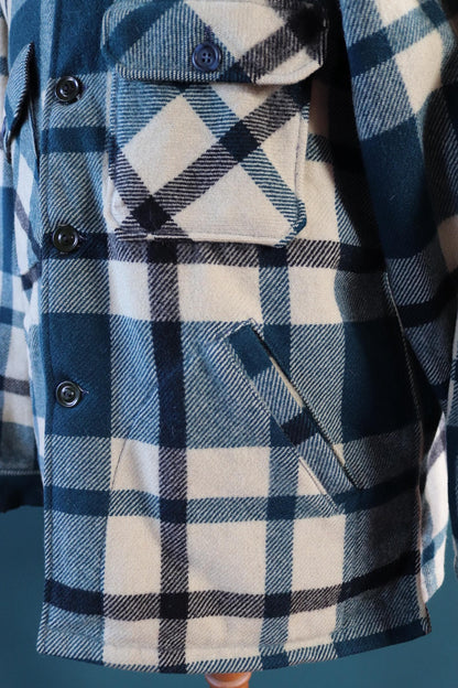 Vintage 1970s Woolrich wool camp shirt - plaid workwear camp jacket - checked CPO - 47” chest