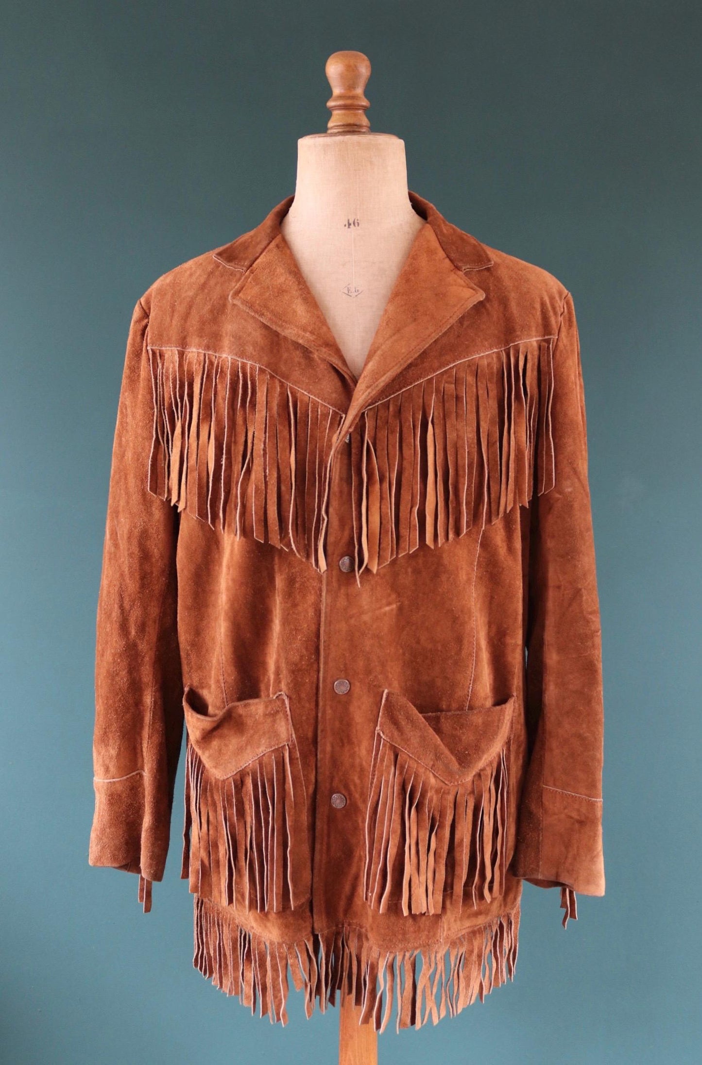 Vintage 1980s suede tassel jacket - cowboy Western wear - 47” chest