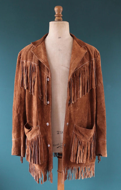 Vintage 1980s suede tassel jacket - cowboy Western wear - 47” chest