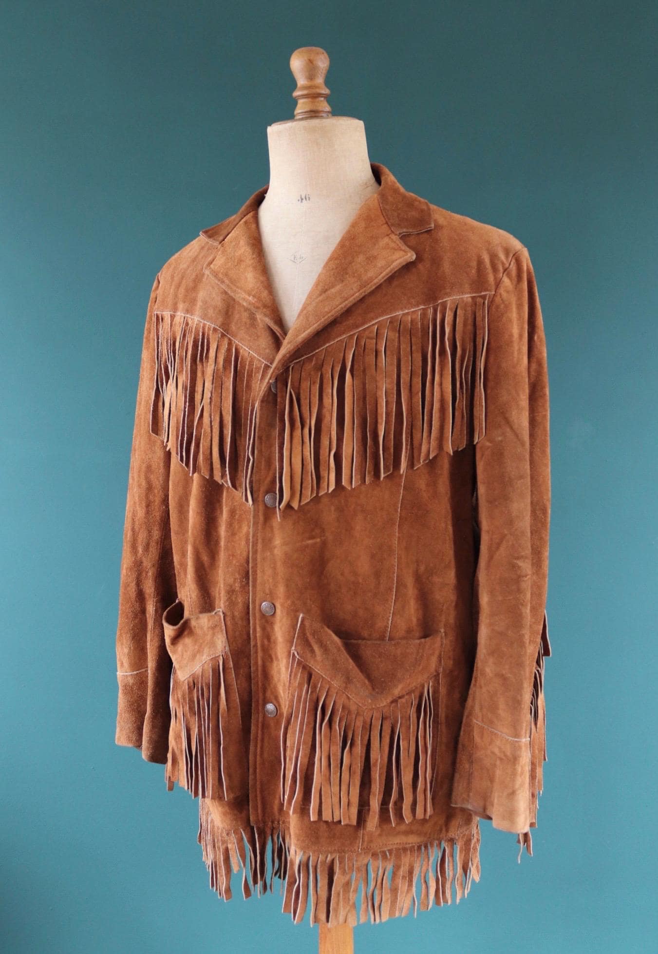 Vintage 1980s suede tassel jacket - cowboy Western wear - 47” chest