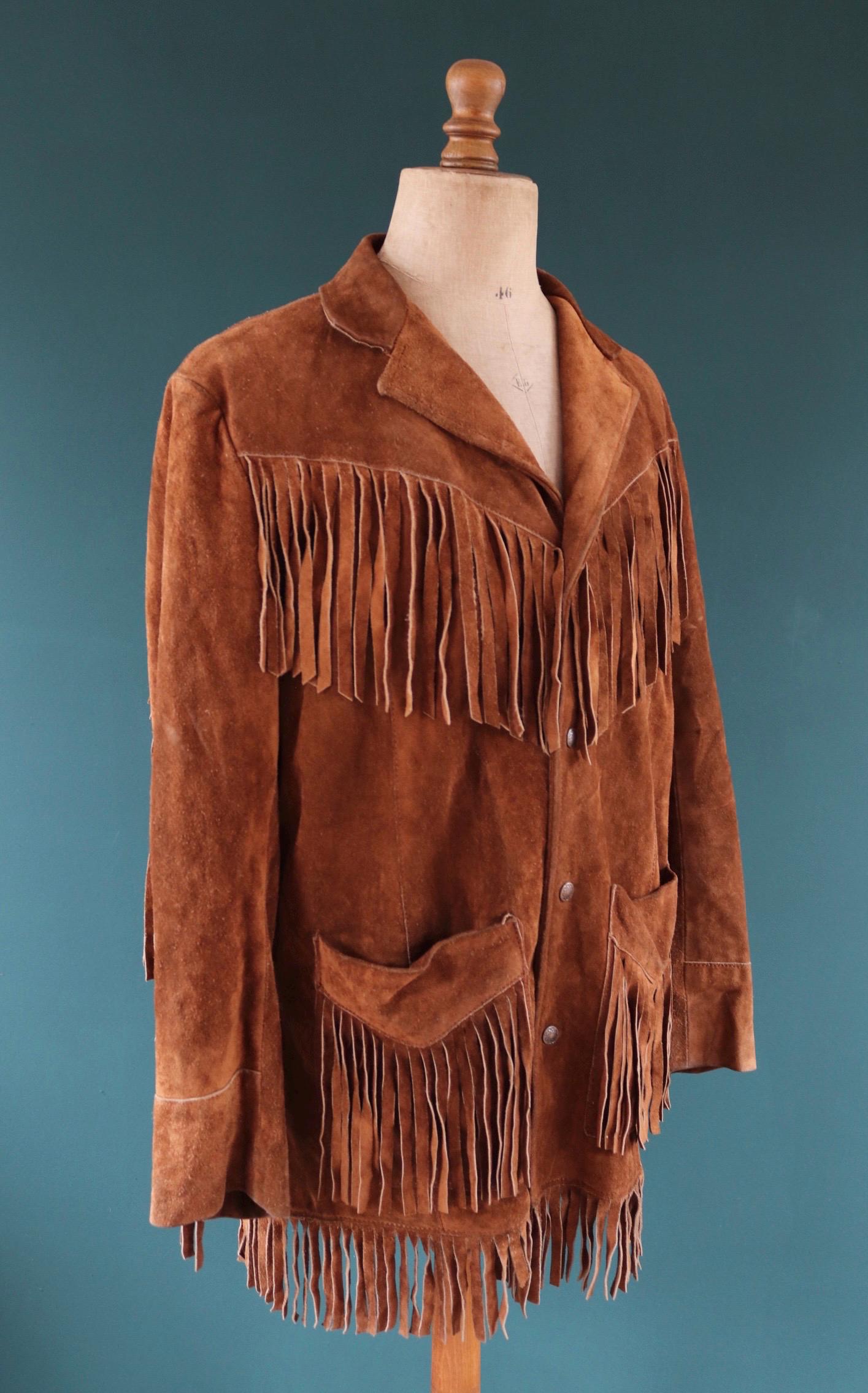 Vintage 1980s suede tassel jacket - cowboy Western wear - 47” chest
