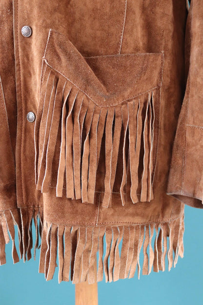 Vintage 1980s suede tassel jacket - cowboy Western wear - 47” chest