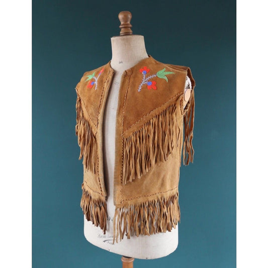 Vintage 1960s suede tasseled vest - Western waistcoat - 39" chest