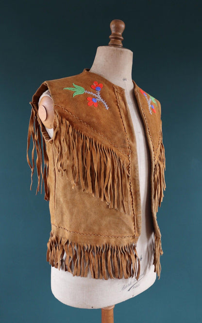 Vintage 1960s suede tasseled vest - Western waistcoat - 39" chest