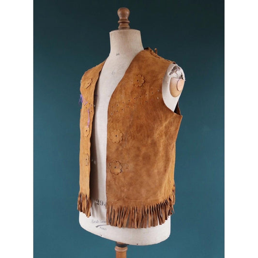Vintage 1960s suede tasseled vest - Western waistcoat - 44" chest