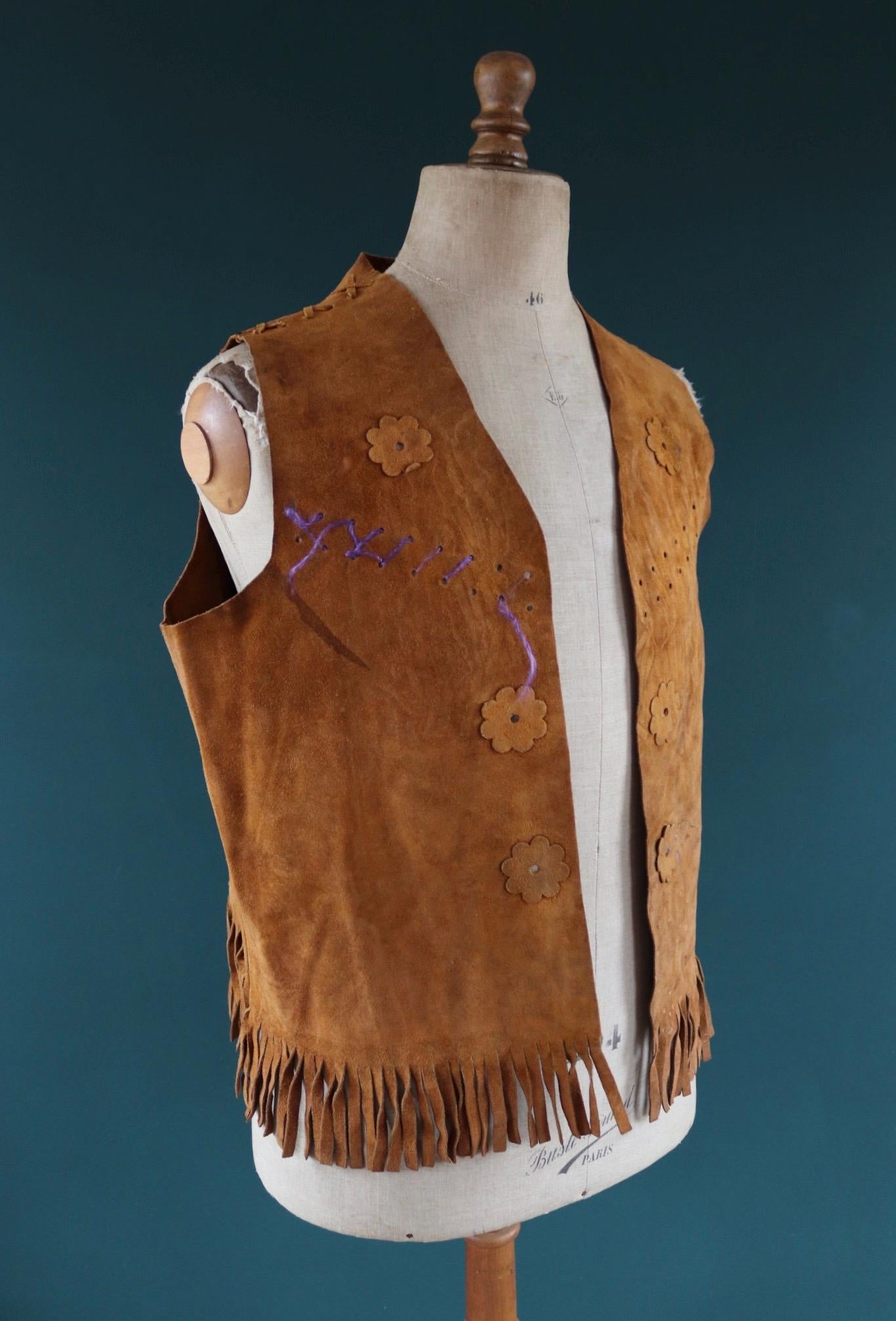 Vintage 1960s suede tasseled vest - Western waistcoat - 44" chest