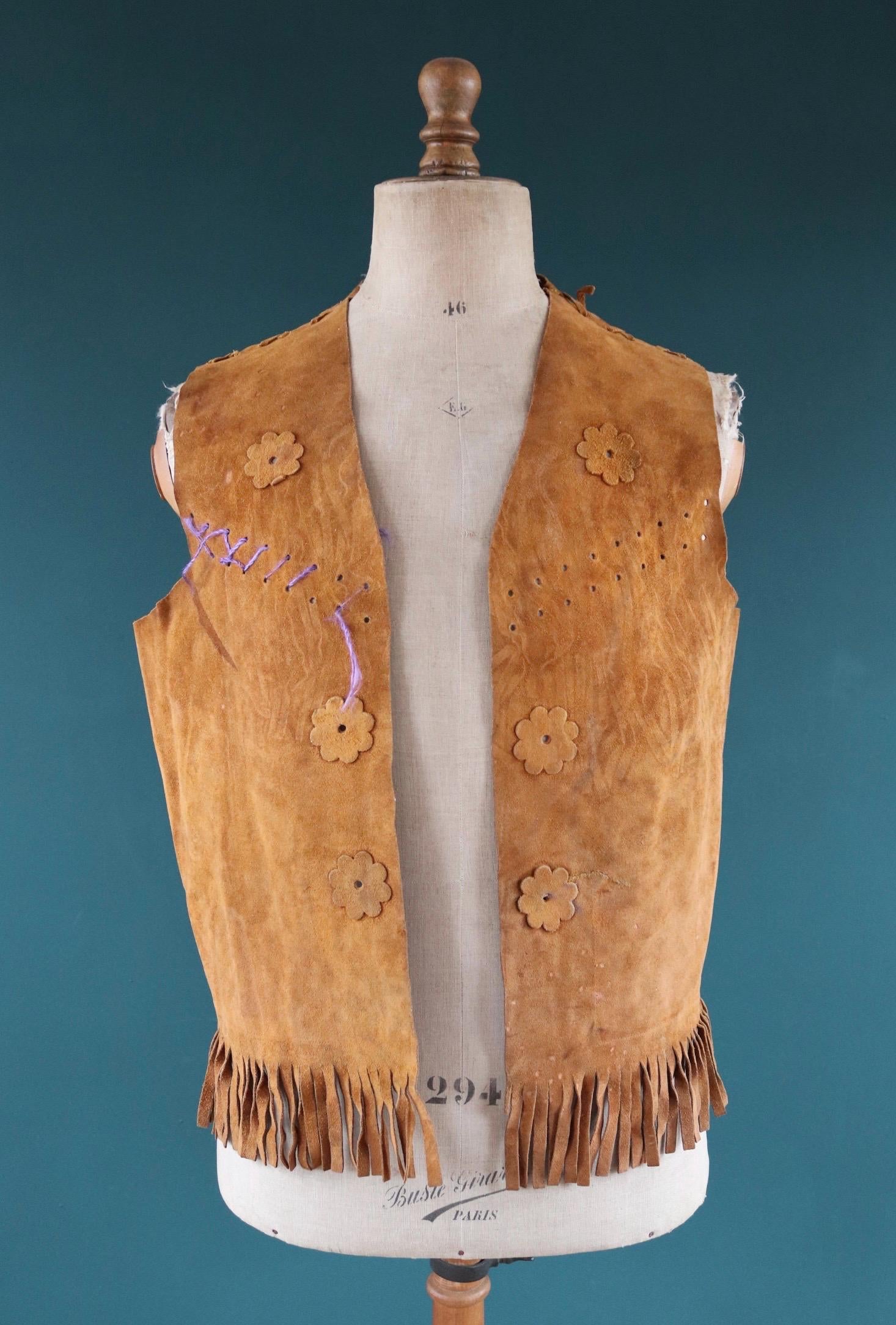 Vintage 1960s suede tasseled vest - Western waistcoat - 44" chest