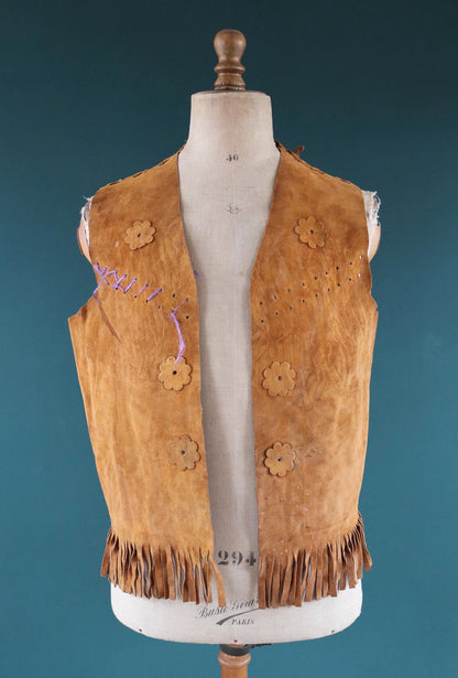 Vintage 1960s suede tasseled vest - Western waistcoat - 44" chest