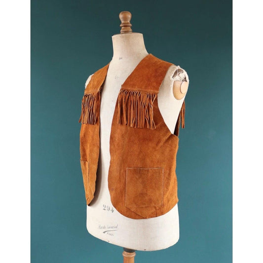 Vintage 1970s suede tasseled vest - Western waistcoat - 41" chest