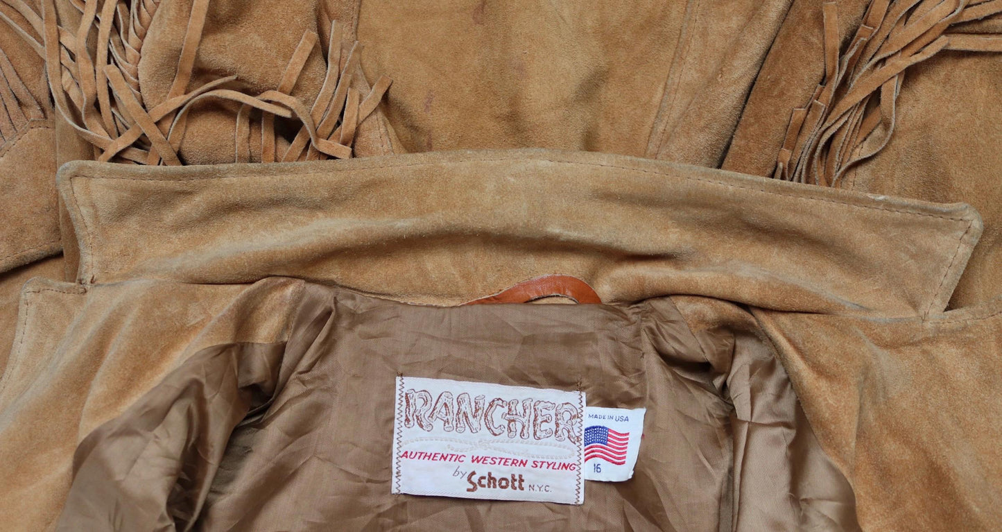 Vintage 1980s Schott Rancher suede jacket - cowgirl Western wear - Easy Rider - 41” chest