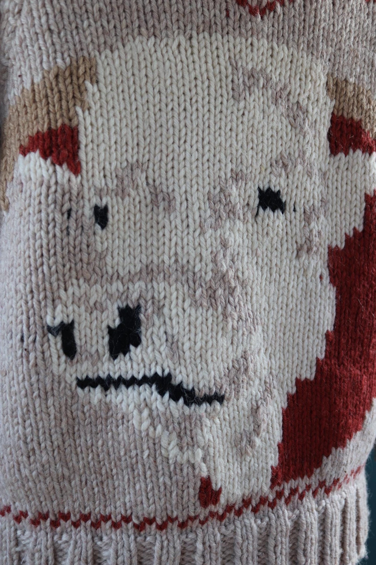 Vintage 1960s Cowichan wool sweater - novelty hand knit cardigan - cow design - 46” chest