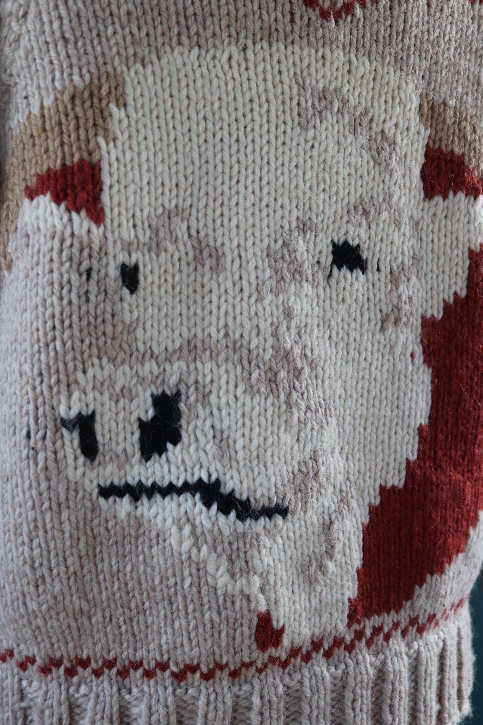 Vintage 1960s Cowichan wool sweater - novelty hand knit cardigan - cow design - 46” chest