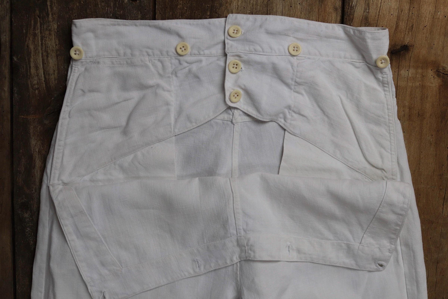 Vintage 1930s French white linen flares - Marine Nationale trousers - military pants - bell bottoms - 33” x 29”