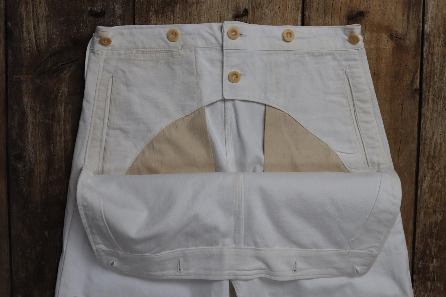 Vintage 1950s French white cotton flares - Marine Nationale trousers - military pants - bell bottoms - 30” x 31”