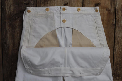 Vintage 1950s French white cotton flares - Marine Nationale trousers - military pants - bell bottoms - 30” x 31”
