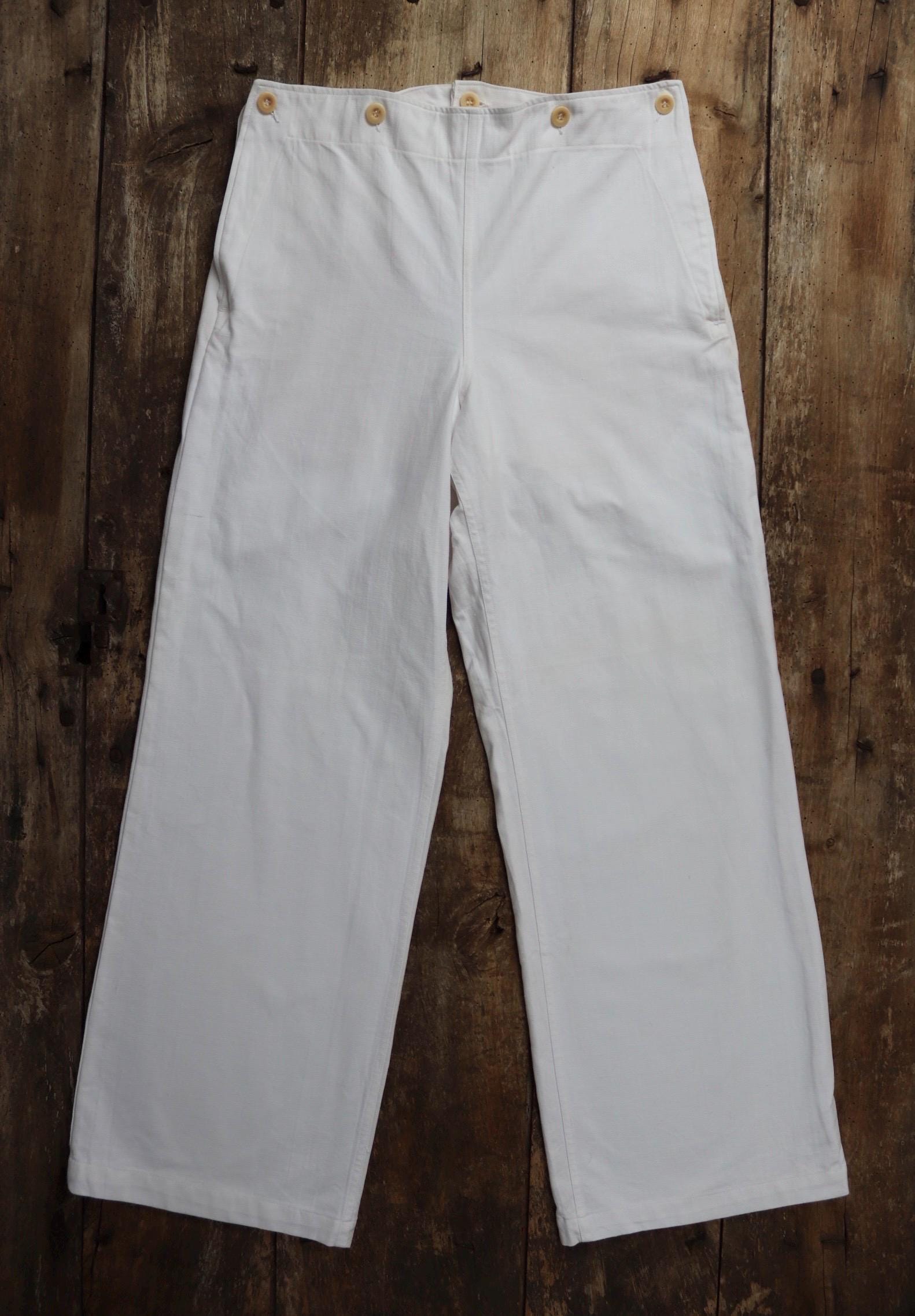 Vintage 1950s French white cotton flares - Marine Nationale trousers - military pants - bell bottoms - 30” x 31”