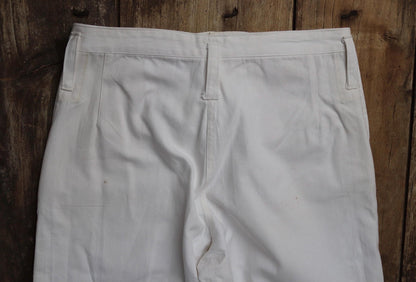 Vintage 1950s French white cotton flares - Marine Nationale trousers - military pants - bell bottoms - 30” x 31”