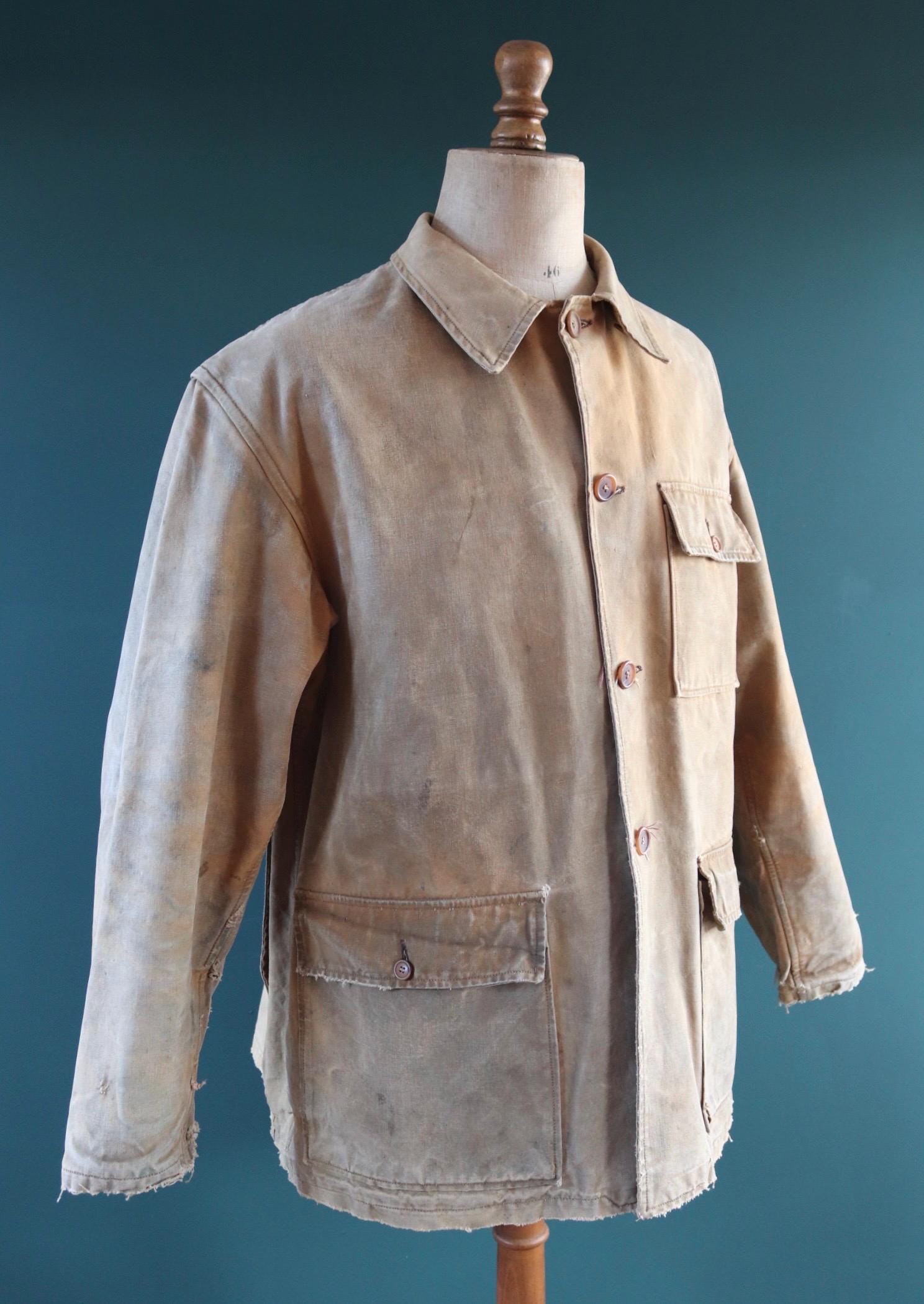 Vintage 1940s French canvas workwear jacket - chore coat - 49” chest