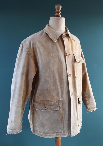Vintage 1940s French canvas workwear jacket - chore coat - 49” chest