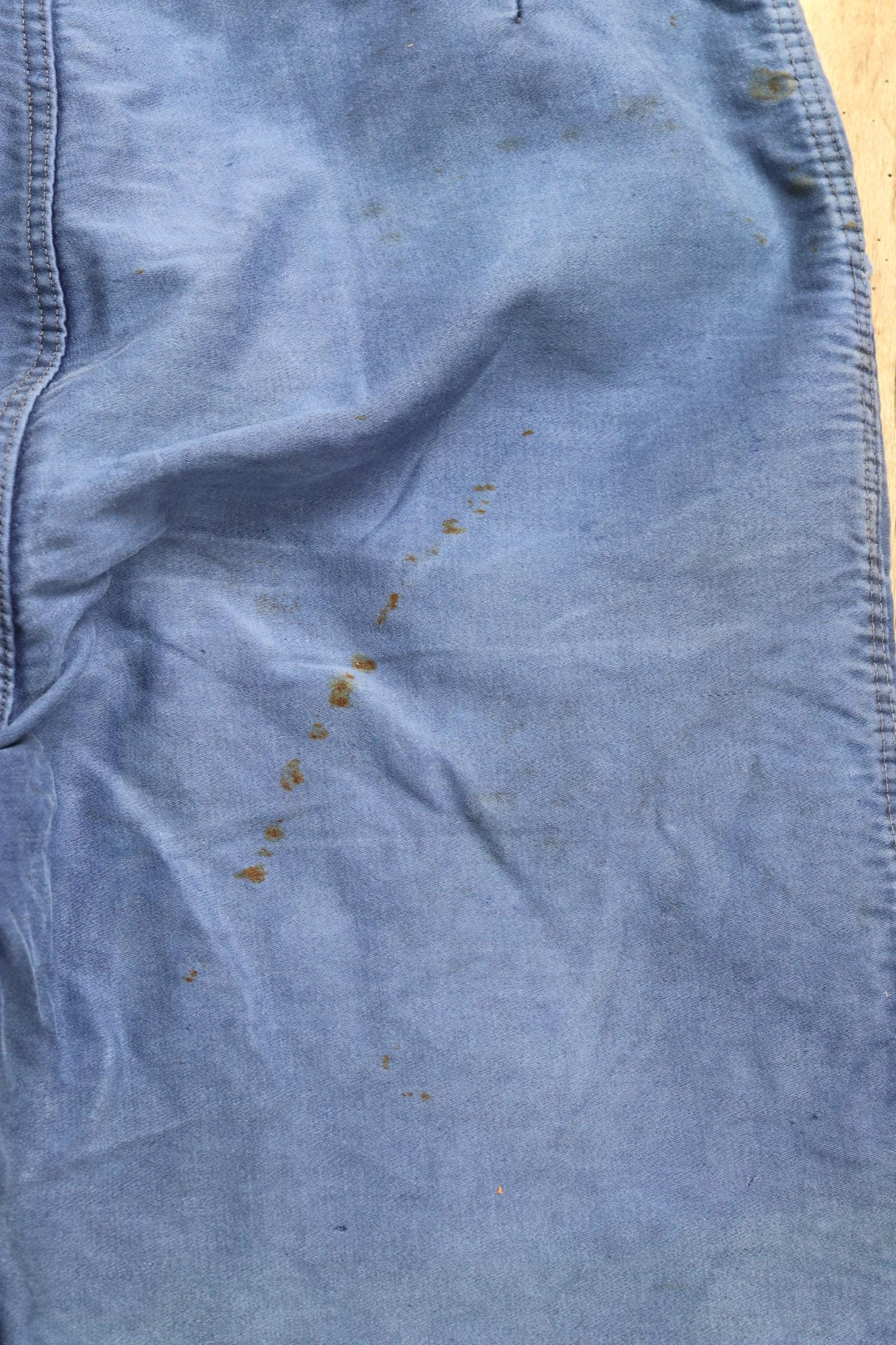 Vintage 1940s French workwear trousers - buckle back chore pants - blue moleskin - 38” x 26”