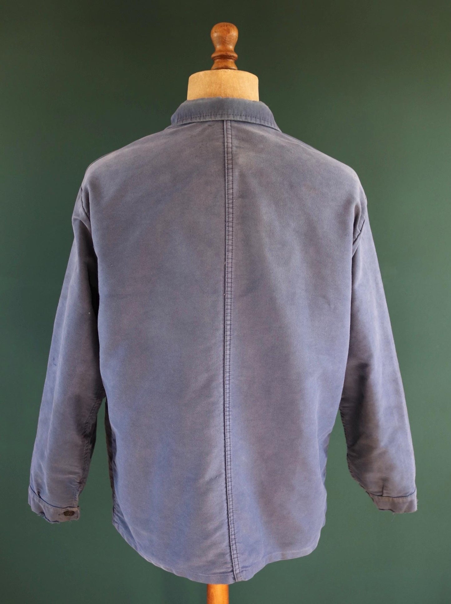 Vintage French blue moleskin workwear jacket - distressed chore coat - 47" chest