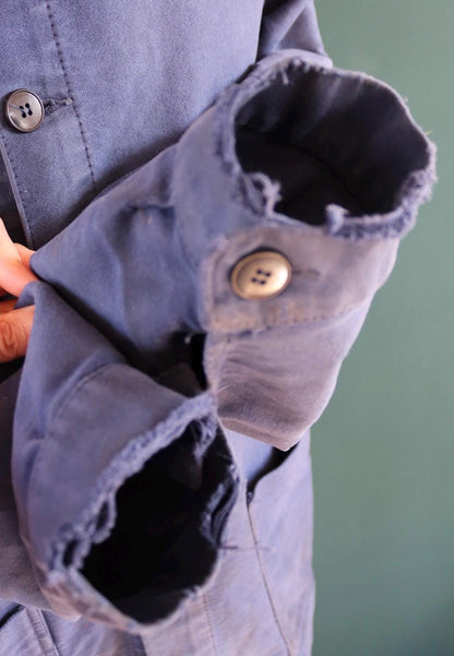 Vintage French blue moleskin workwear jacket - distressed chore coat - 47" chest