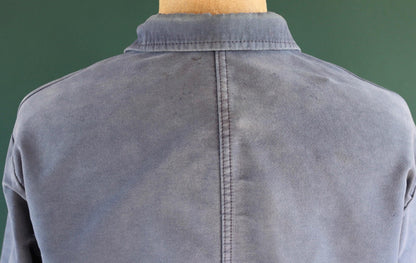 Vintage French blue moleskin workwear jacket - distressed chore coat - 47" chest