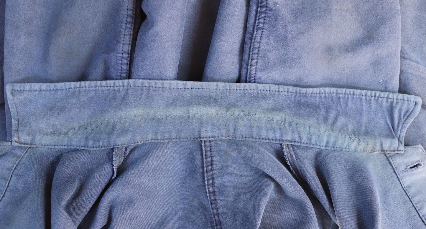 Vintage French blue moleskin workwear jacket - distressed chore coat - 47" chest