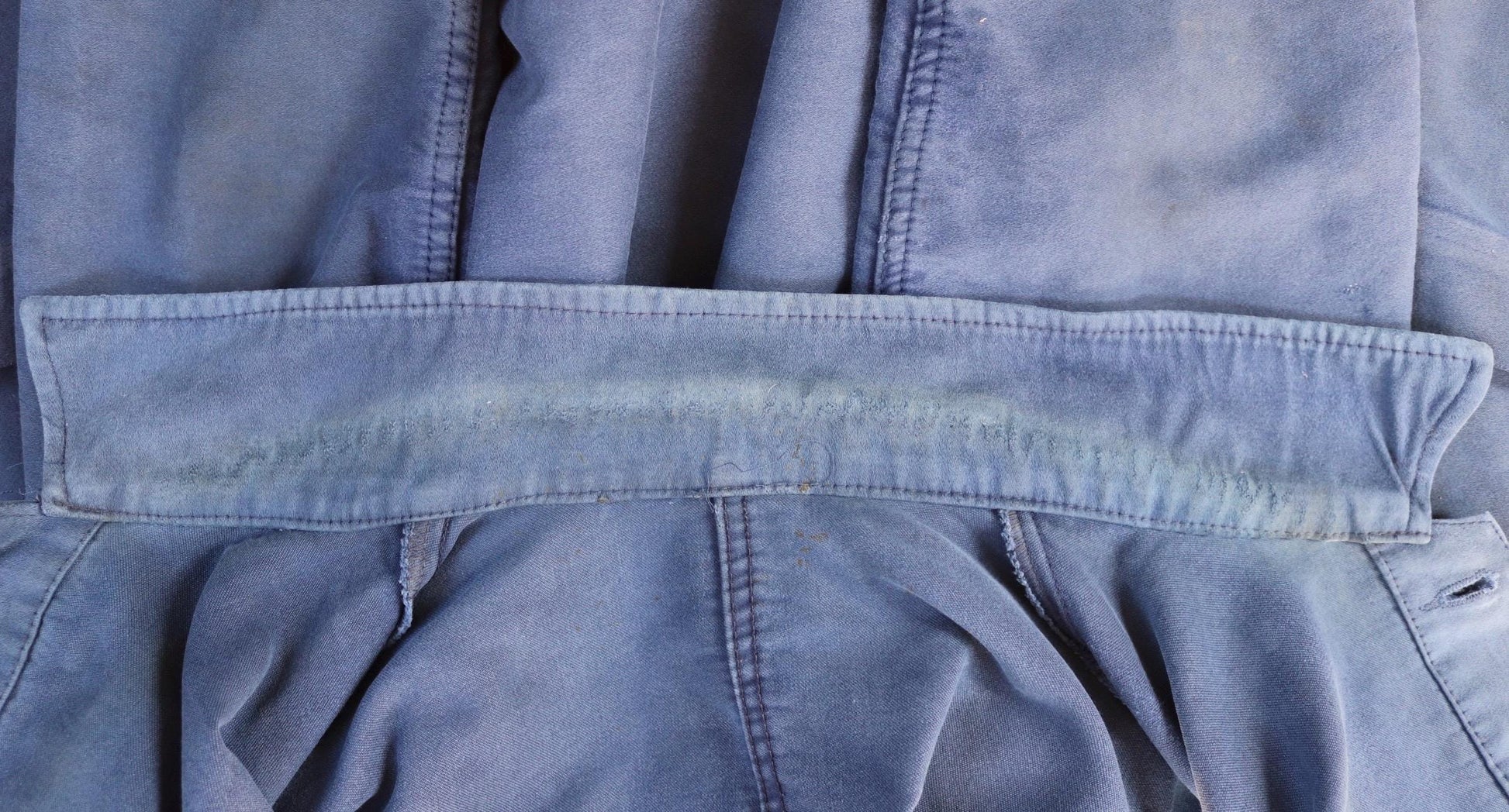 Vintage French blue moleskin workwear jacket - distressed chore coat - 47" chest