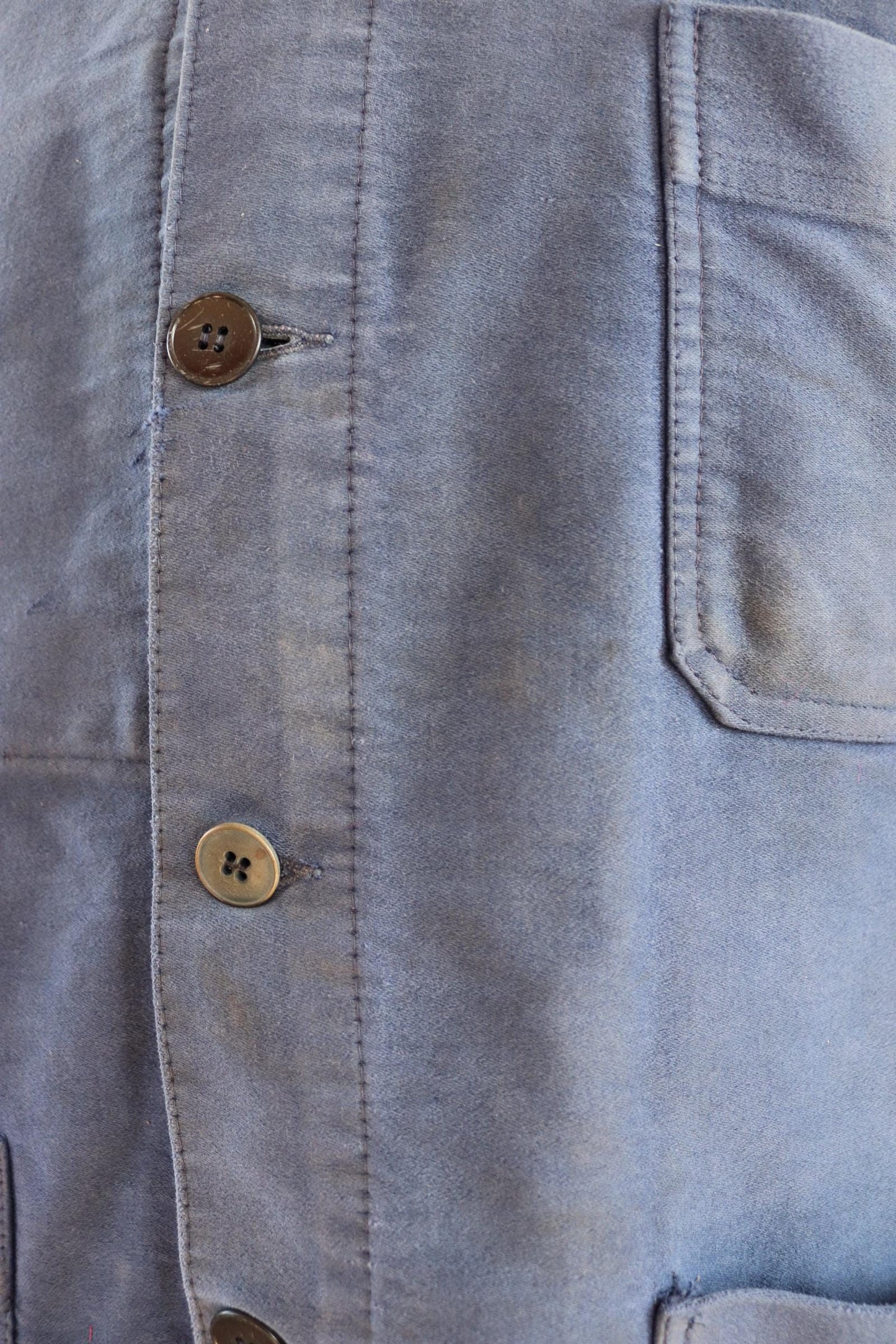 Vintage French blue moleskin workwear jacket - distressed chore coat - 47" chest