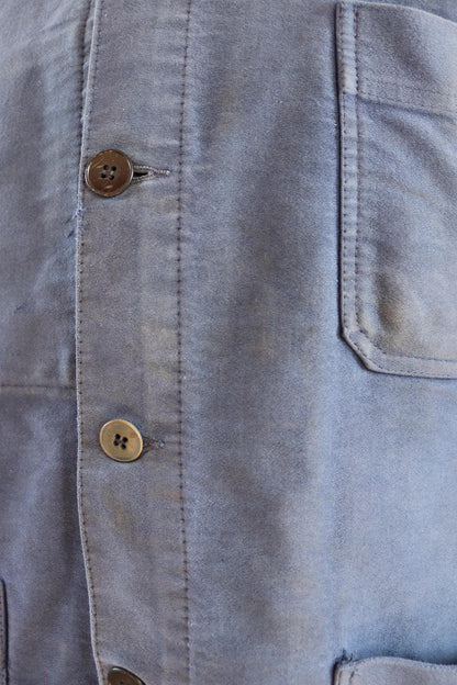 Vintage French blue moleskin workwear jacket - distressed chore coat - 47" chest