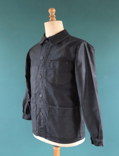 Vintage French black moleskin workwear jacket - 1940s chore coat - 41” chest