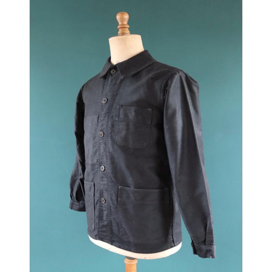 Vintage French black moleskin workwear jacket - 1940s chore coat - 41” chest