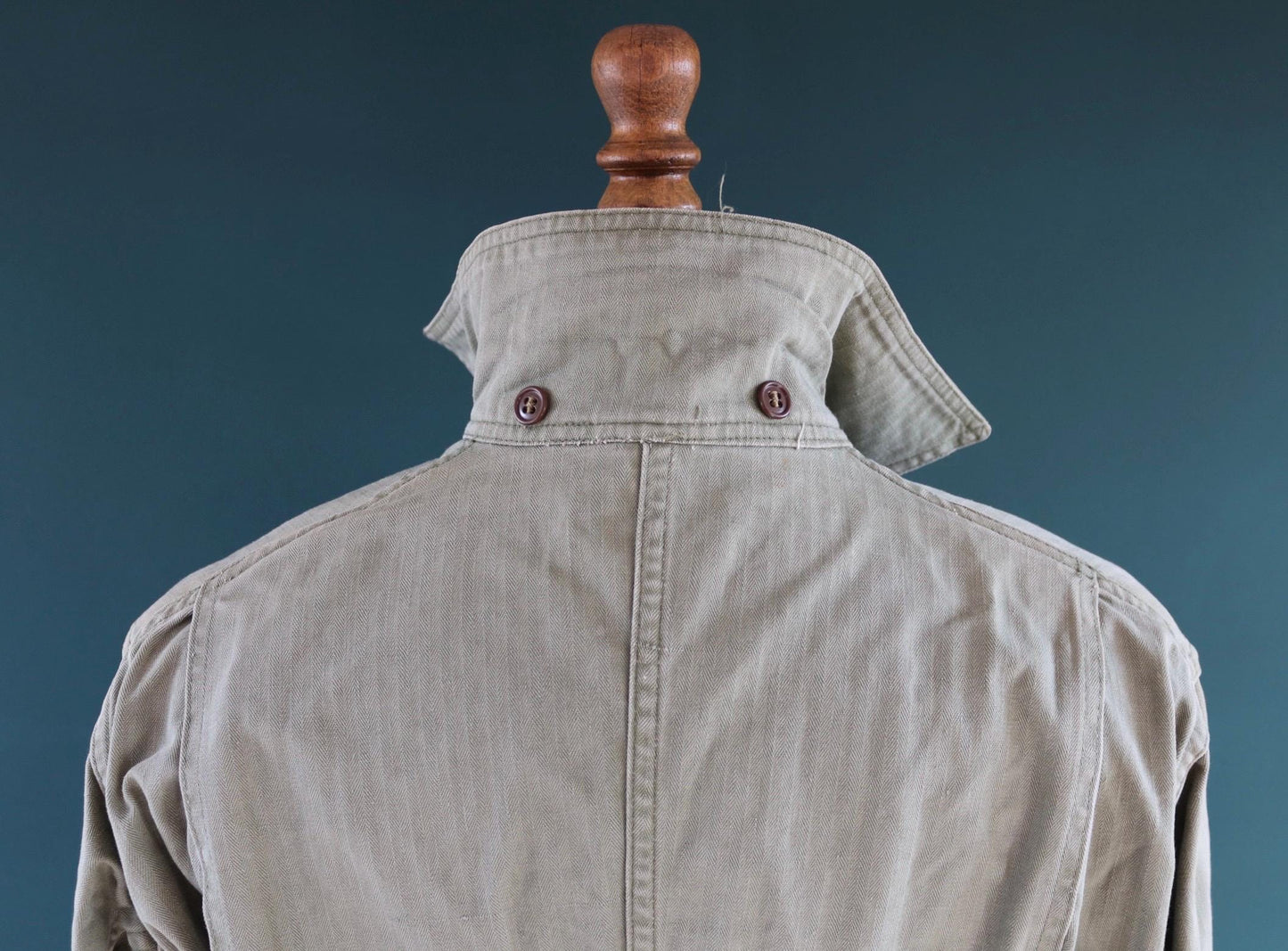 Vintage WW2 US army 1st pattern HBT overalls - 1940s military workwear - OD8 green belted coveralls - 43” x 37” x 26”