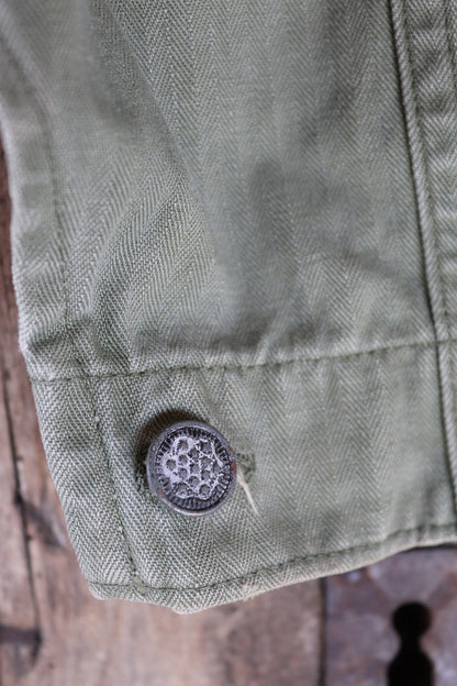 Vintage WW2 US army 1st pattern HBT overalls - 1940s military workwear - OD8 green belted coveralls - 43” x 37” x 26”
