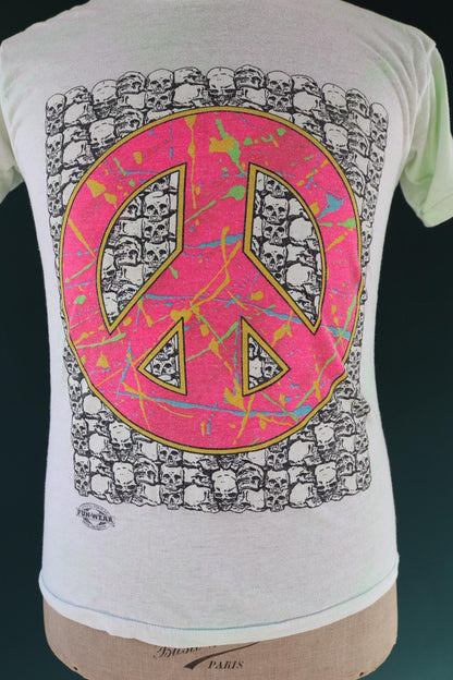 Vintage 1990s peace sign t shirt - tie dye skulls - Fun Wear - 34” chest