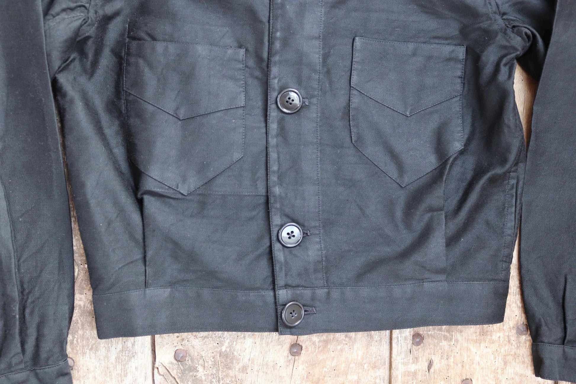 Vintage black moleskin cyclist jacket - 1940s French workwear coat - 40" chest