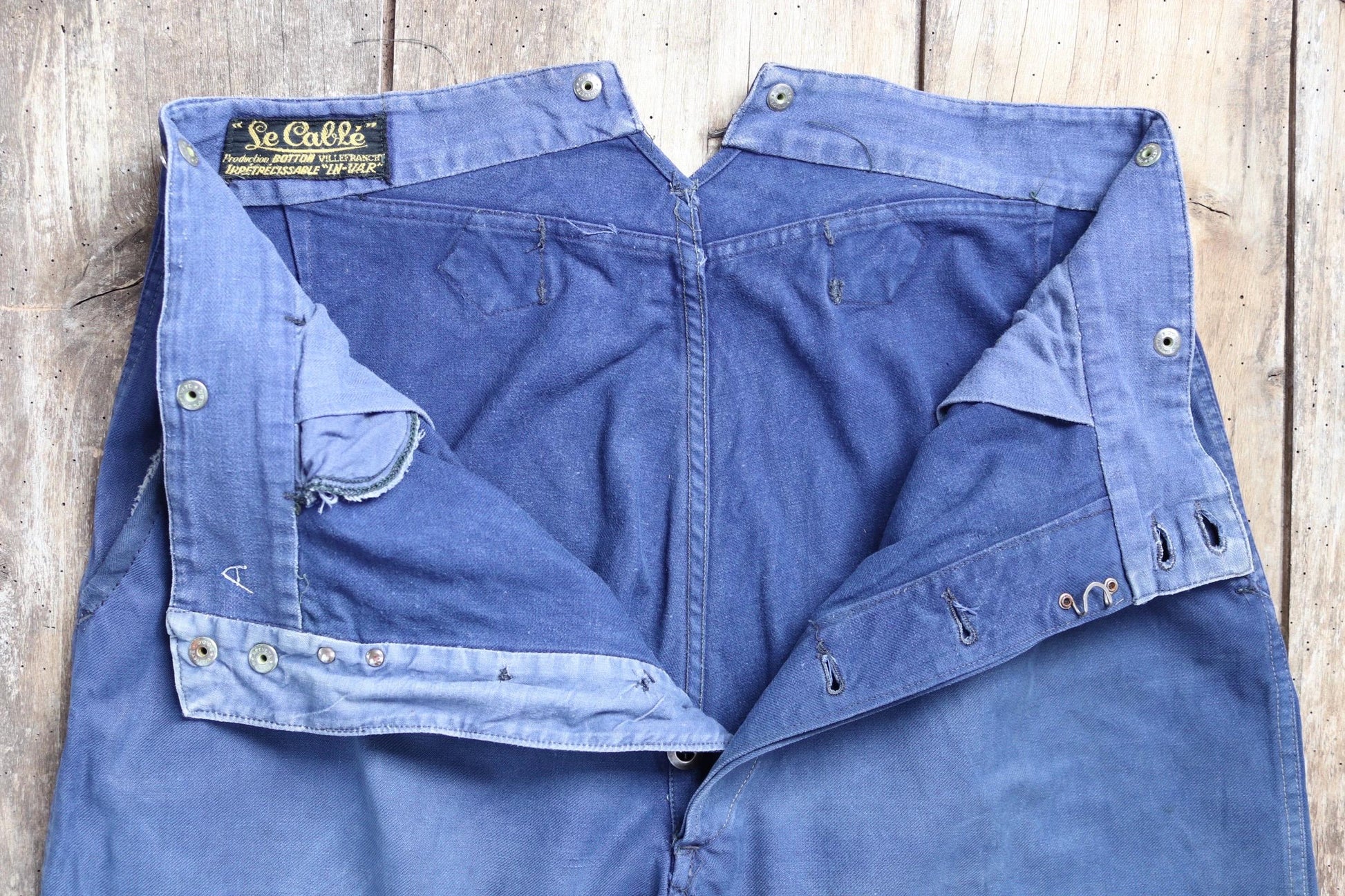 Vintage French workwear trousers - buckle back chore pants - 35" x 29"