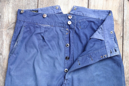 Vintage French workwear trousers - buckle back chore pants - 35" x 29"