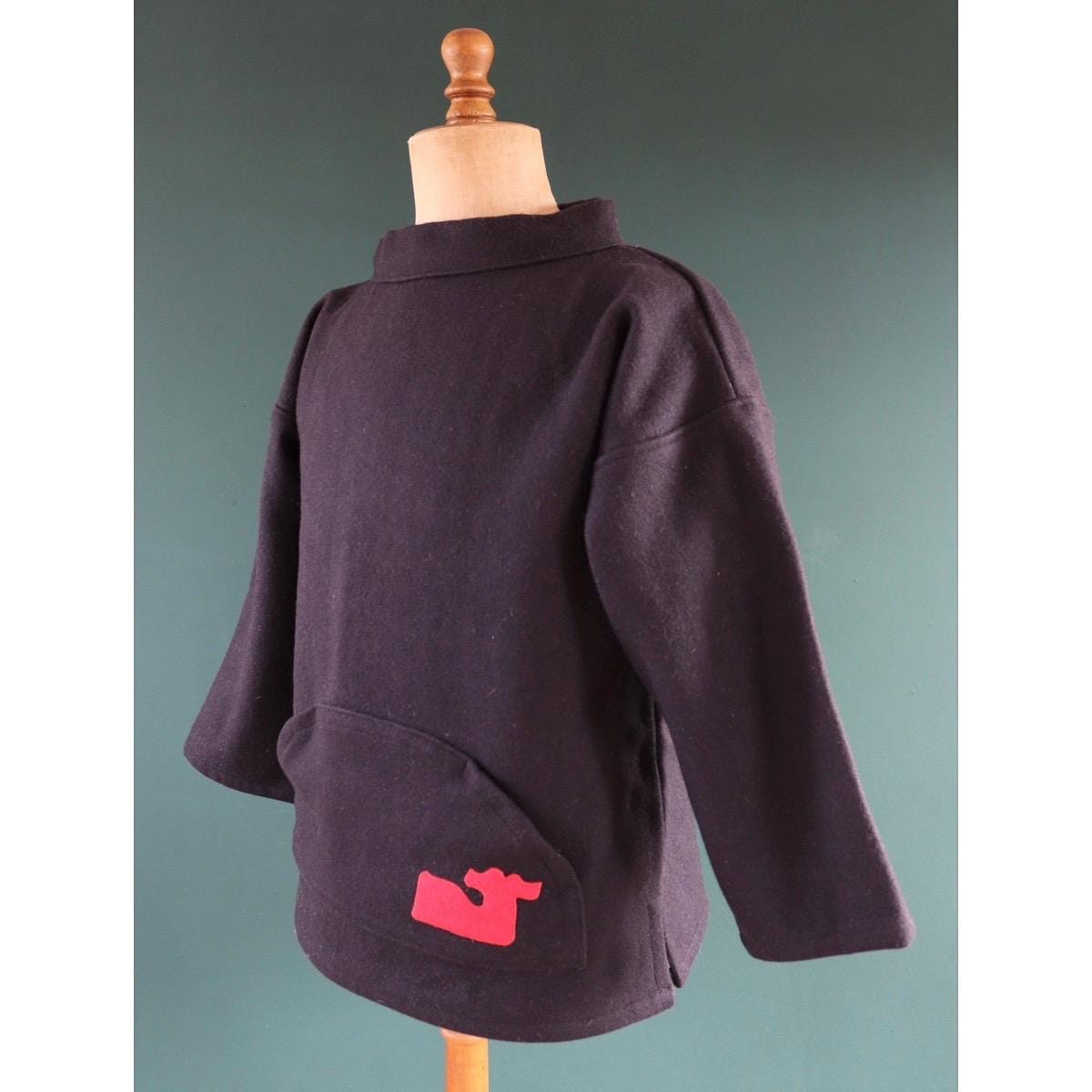 Vintage 1990s sailing smock - blue wool beach shirt - made in Canada - 45" chest