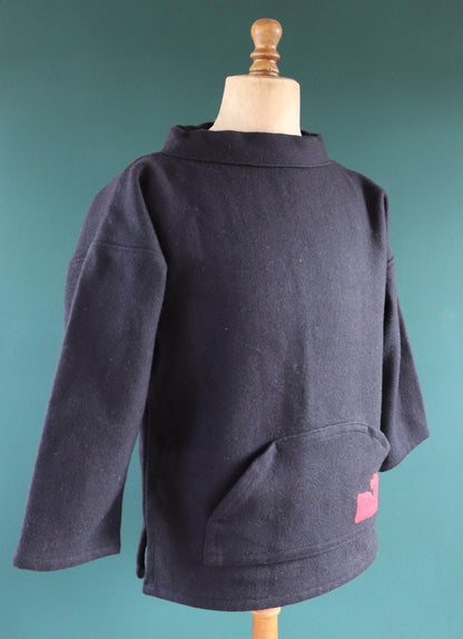 Vintage 1990s sailing smock - blue wool beach shirt - made in Canada - 45" chest