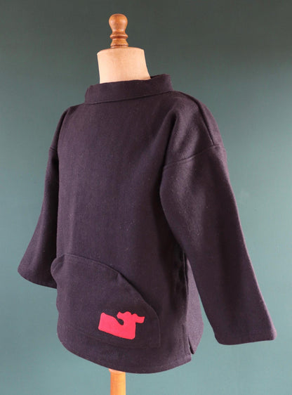 Vintage 1990s sailing smock - blue wool beach shirt - made in Canada - 45" chest