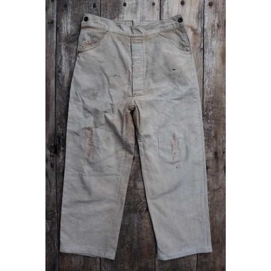 Vintage French workwear trousers - 1950s chore pants - darned and repaired - 32” x 26”