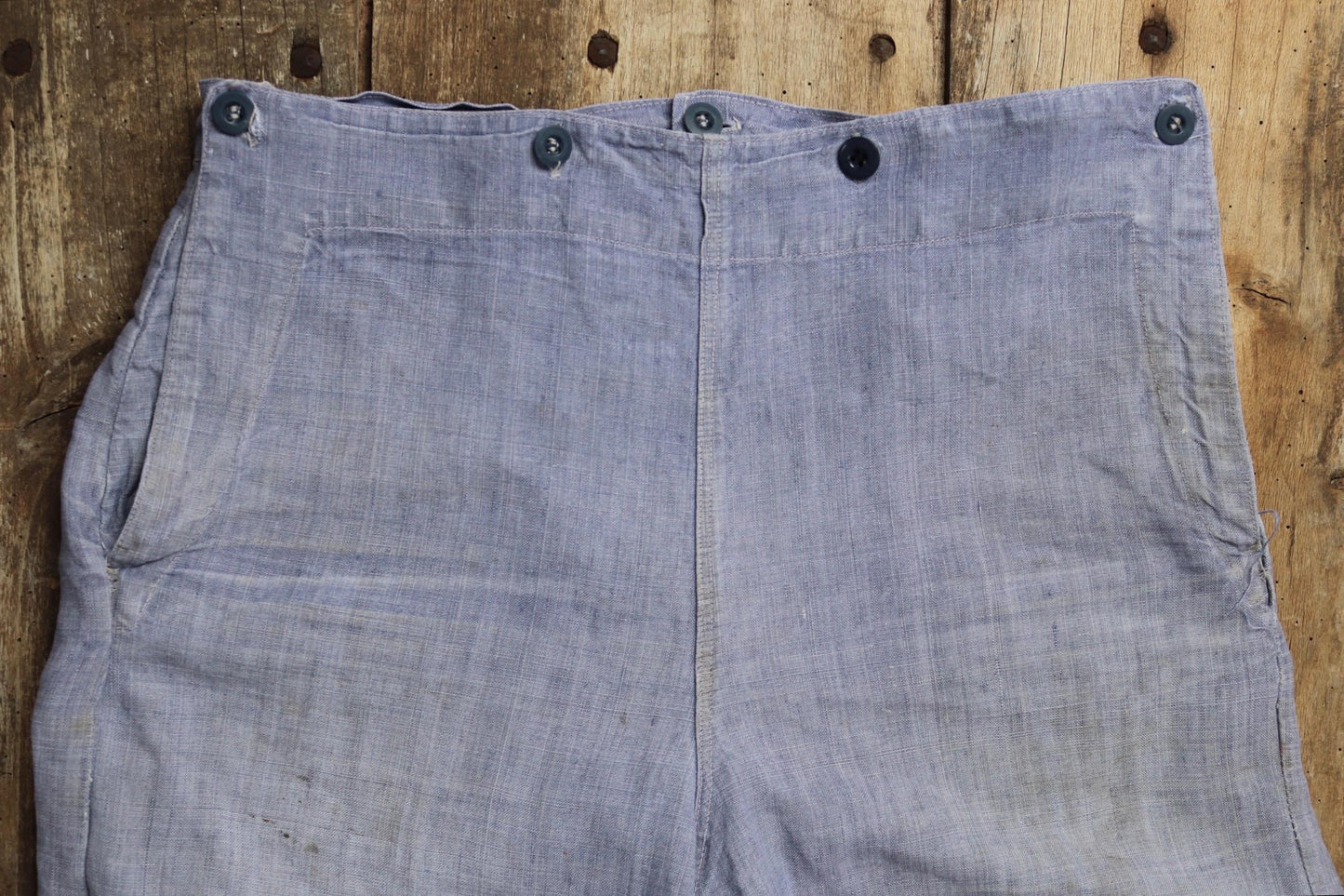 Vintage 1950s French linen trousers - sailor pants - military workwear - fall front - wide leg - 33" x 33"