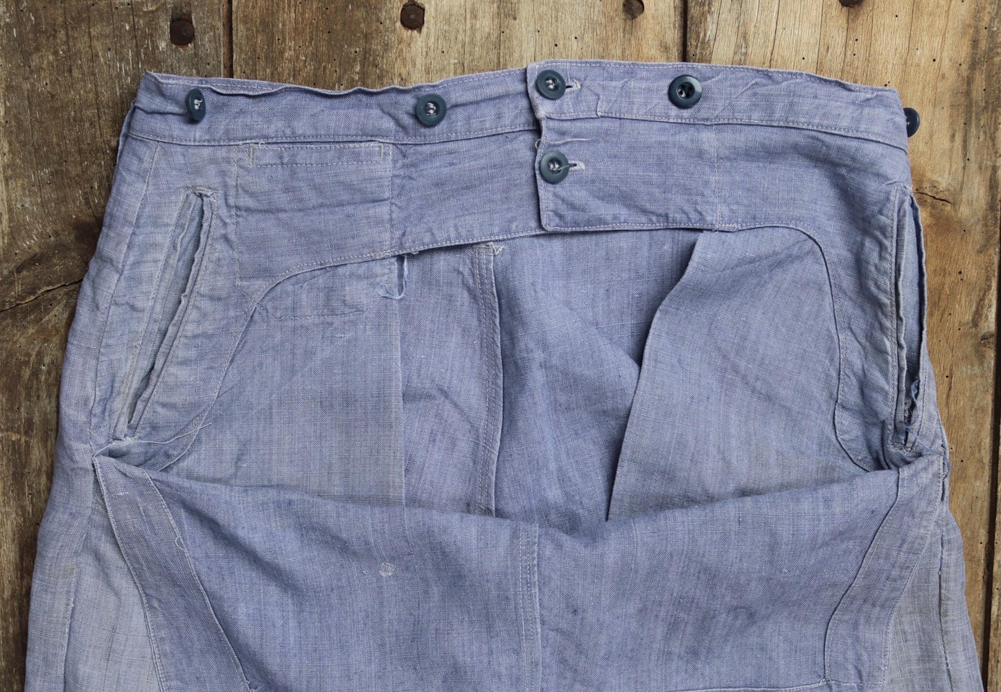 Vintage 1950s French linen trousers - sailor pants - military workwear - fall front - wide leg - 33" x 33"