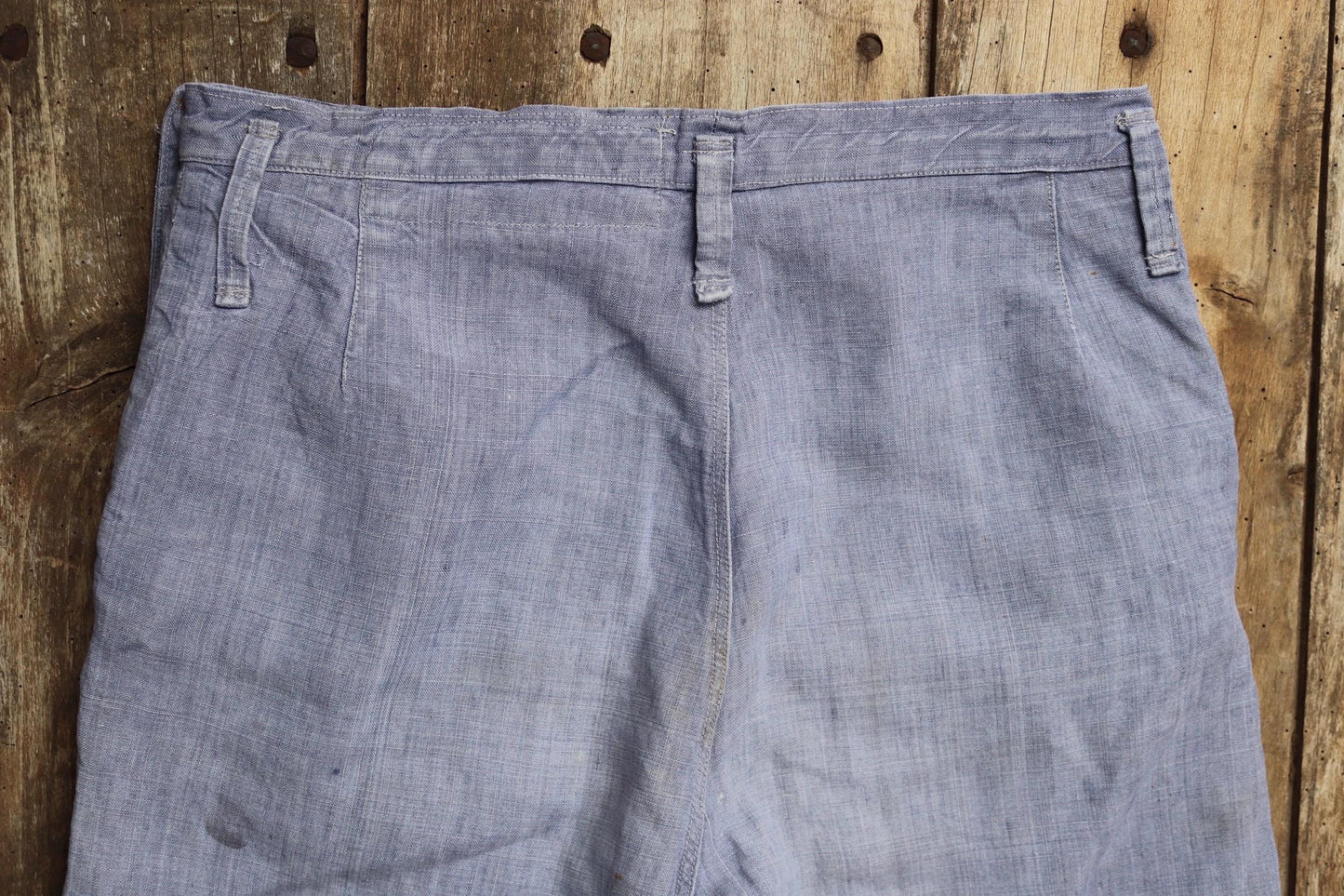 Vintage 1950s French linen trousers - sailor pants - military workwear - fall front - wide leg - 33" x 33"