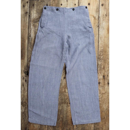 Vintage 1950s French linen trousers - sailor pants - military workwear - fall front - wide leg - 29" x 31"